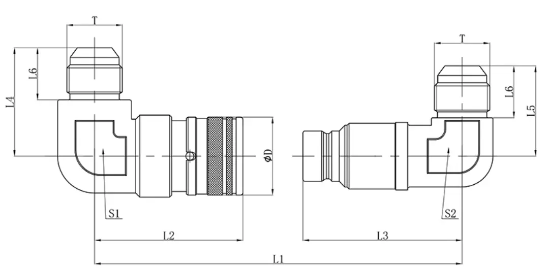 BOBCAT 1-1/16 UNF 90° coupling dimensional drawing